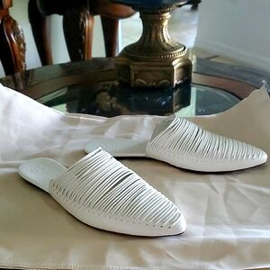 Tory Burch White Mules with Ribbed Texture